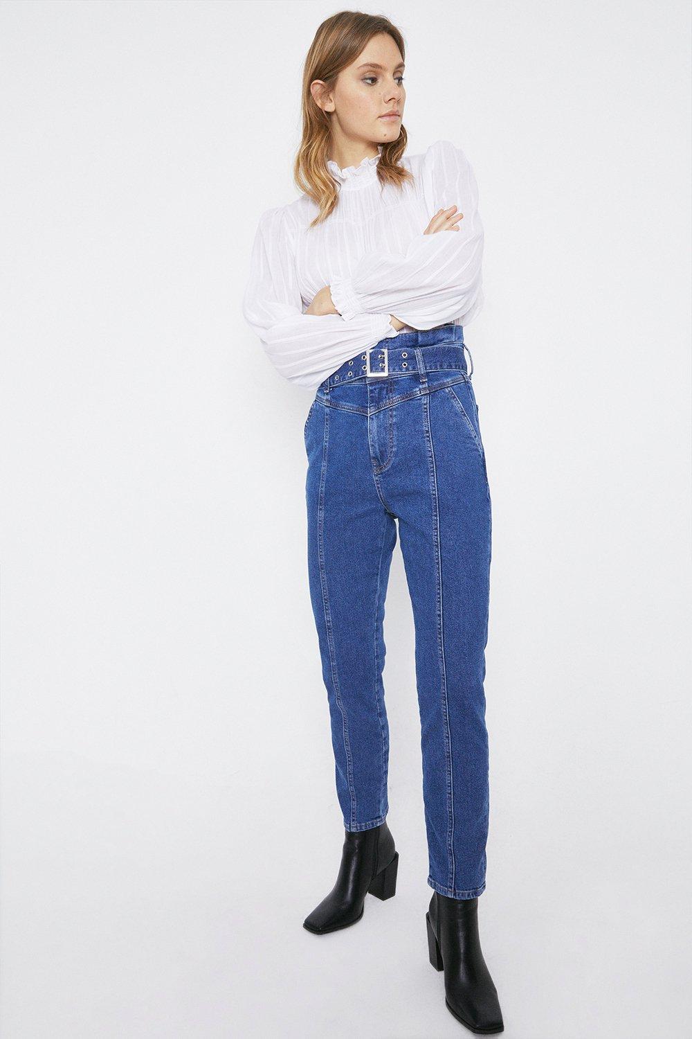 Belted High Waisted Skinny Jeans | Warehouse
